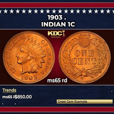 1903 Indian Cent . 1c Grades ms65 rd. 1903 . Indian Cent 1c Grades ms65 rd.
