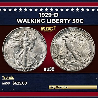 1929-d Walking Liberty Half Dollar 50c Grades au58.