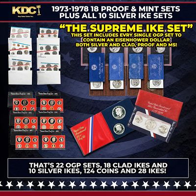 1973-1978 "Supreme ike set" 18 Proof & Mint Sets, plus all 10 Silver Ike Sets, 124 Coins 28 