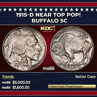 1915-d Buffalo Nickel Near Top Pop! 5c ms66 SEGS. 1915-d Near Top Pop! Buffalo Nickel 5c ms66 SEGS.