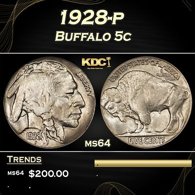 1928-p Buffalo Nickel 5c Grades ms64.