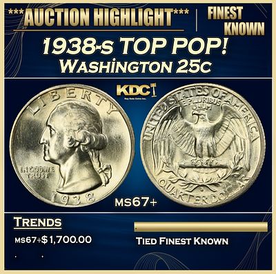 1938-s Washington Quarter TOP POP! 25c ms67+ SEGS. 1938-s TOP POP! Washington Quarter 25c ms67+ SEGS.