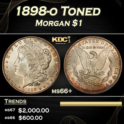 1898-o Morgan Dollar Toned $1 ms66+ SEGS. 1898-o Toned Morgan Dollar $1 ms66+ SEGS.