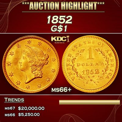 1852 Gold Dollar $1 ms66+ SEGS.