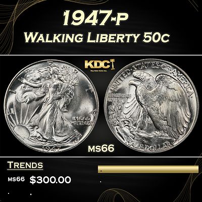 1947-p Walking Liberty Half Dollar 50c Grades ms66.