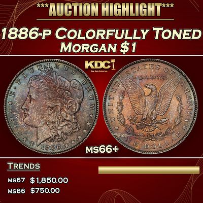 1886-p Morgan Dollar Colorfully Toned $1 ms66+ SEGS. 1886-p Colorfully Toned Morgan Dollar $1 