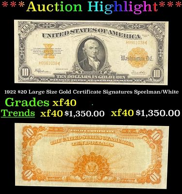 1922 $20 Large Size Gold Certificate Grades xf Signatures Speelman/White. FR-1187 The last of 