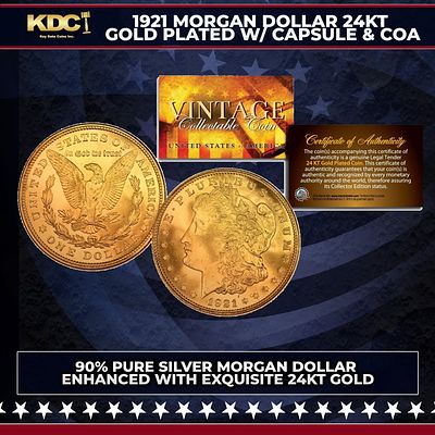 1921 Morgan Dollar $1 24KT Gold Plated w/ Capsule & COA Grades Other Toy. 1921 Morgan Dollar $1 
