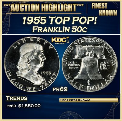 1955 Proof Franklin Half Dollar TOP POP! 50c pr69 SEGS. 1955 TOP POP! Franklin Half Dollar 50c 