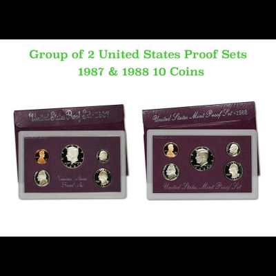 Group of 2 United States Mint Proof Sets 1987-1988 10 coins. Group of 2 United States Proof