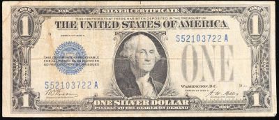 1928A $1 Blue Seal Silver Certificate "funnyback" Grades vf++.