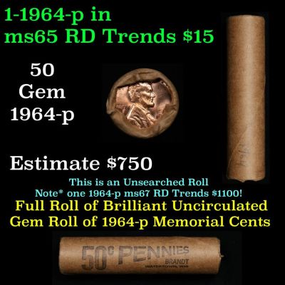 Shotgun Lincoln 1c roll, 1964-p 50 pcs Brandt Wrapper.. A terrific Shotgun roll of Lincoln
