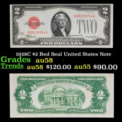 1928C $2 Red Seal United States Note Grades Choice AU/BU Slider.