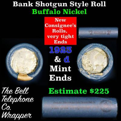 Buffalo Nickel Shotgun Roll in Old Bank Style 'Bell Telephone' Wrapper 1923 & d Mint Ends. Buffa