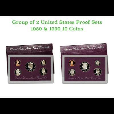 Group of 2 United States Mint Proof Sets 1989-1990 10 coins. Group of 2 United States Proof