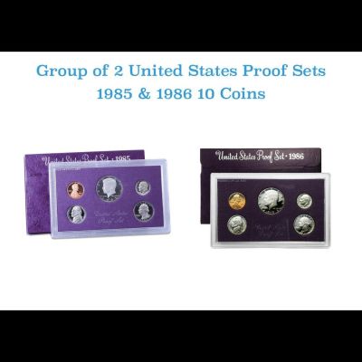 Group of 2 United States Mint Proof Sets 1985-1986 10 coins. Group of 2 United States Proof
