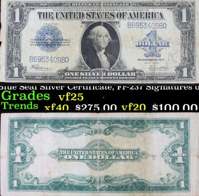 1923 $1 large size Blue Seal Silver Certificate, Fr-237 Signatures of Speelman &amp; White 
