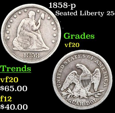 1858-p Seated Liberty 25c Grades vf, very fine. 1858-p Seated Liberty Quarter 25c Grades vf 