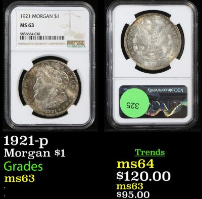 1921-p Morgan $1 Graded ms63. NGC 1921-p Morgan Dollar $1 Graded ms63 By NGC.