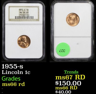 1955-s Lincoln 1c Graded ms66 rd. NGC 1955-s Lincoln Cent 1c Graded ms66 rd By NGC.