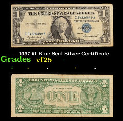 1957 $1 Blue Seal Silver Certificate Grades vf+. FR-1619 Priest-Anderson Silver Certificates 