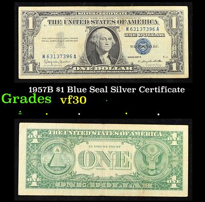 1957B $1 Blue Seal Silver Certificate Grades vf++. FR-1621 Granahan-Dilon Silver Certificates 