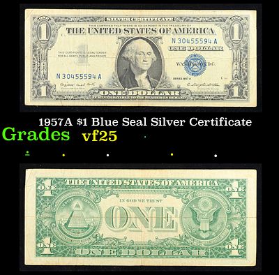 1957A $1 Blue Seal Silver Certificate Grades vf+. FR-1620 Smith-Dilon Silver Certificates were 