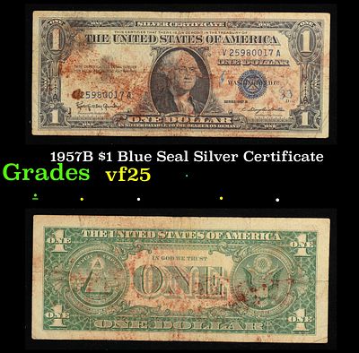 1957B $1 Blue Seal Silver Certificate Grades vf+. FR-1621 Granahan-Dilon Silver Certificates 