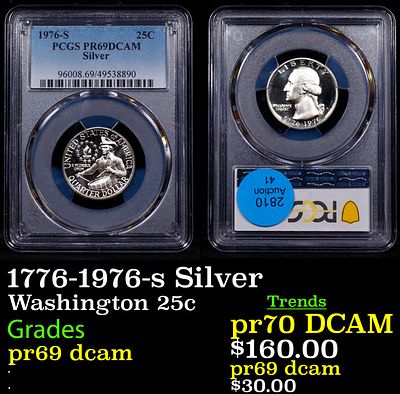 1776-1976-s Silver Proof Washington Quarter 25c pr69 dcam PCGS. 1776-1976-s Silver Washington 