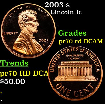 2003-s Proof Lincoln Cent 1c pr70 rd DCAM SEGS. 2003-s Lincoln Cent 1c pr70 rd DCAM SEGS.