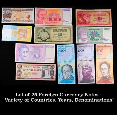 Lot of 25 Foreign Currency Notes - Variety of Countries, Years, Denominations!.