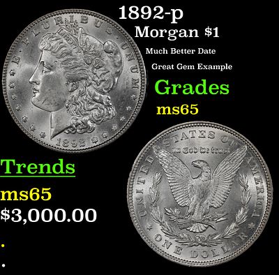 1892-p Morgan Dollar $1 ms65 SEGS.
