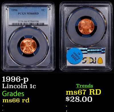 1996-p Lincoln Cent 1c ms66 rd PCGS.