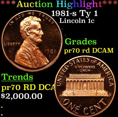 ***Auction Highlight*** 1981-s Ty 1 Proof Lincoln Cent 1c pr70 rd DCAM SEGS (fc). ***Auction 