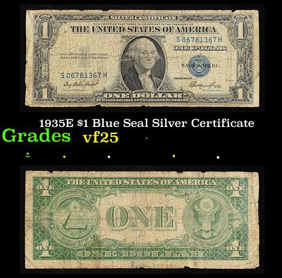 1935E $1 Blue Seal Silver Certificate Grades vf+. FR-1614 Priest-Humphrey Silver Certificates 