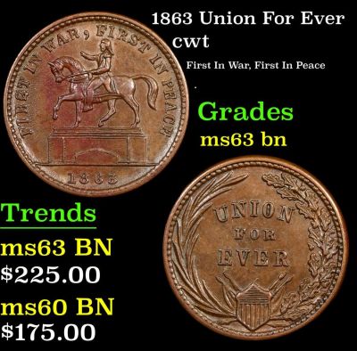 1863 Union For Ever Civil War Token 1c Grades Select Unc BN.