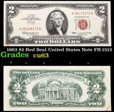 1963 $2 Red Seal United States Note FR-1513 Grades Select CU.