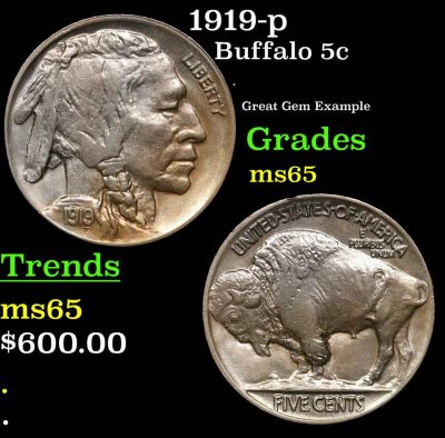 1919-p Buffalo Nickel 5c Grades GEM Unc.