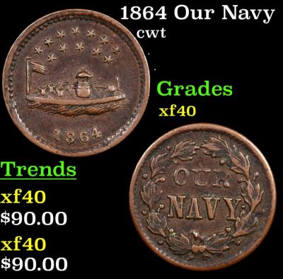 1864 Our Navy Civil War Token 1c Grades xf.