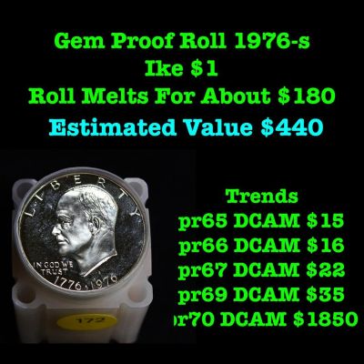 Full Roll Silver Proof Bi-Centennial Gem 1976-s Eisenhower 'Ike' Dollars. 20 Coins total.. All