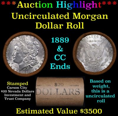 ***Auction Highlight*** 1889 & CC Uncirculated Morgan Dollar Shotgun Roll (fc). ***Auction