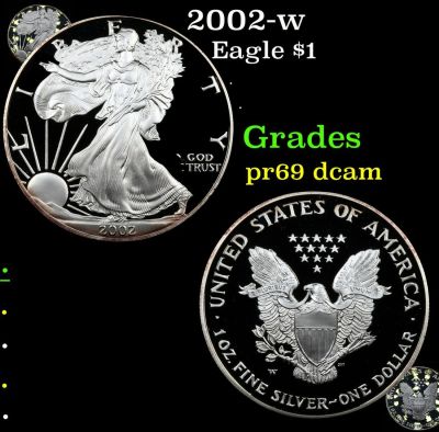 Proof 2002-w Silver Eagle Dollar $1 Grades GEM++ Proof Deep Cameo. 2002-w Silver Eagle Dollar $1