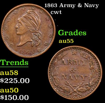 1863 Army & Navy Civil War Token 1c Grades Choice AU. 1863 Army & Navy Civil War Token 1c