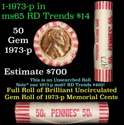 Shotgun Lincoln 1c roll, 1973-p 50 pcs Provident National Bank Wrapper . A terrific Shotgun