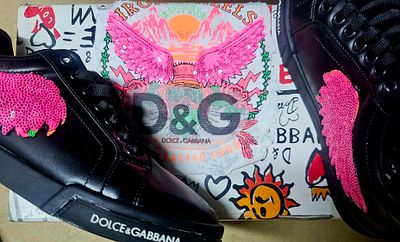 נעלי סניקרס Dolce & Gabbana דגם Portofino - עיצוב כנף פאייטים ורוד - מידה מידה: אורך הסוליה 