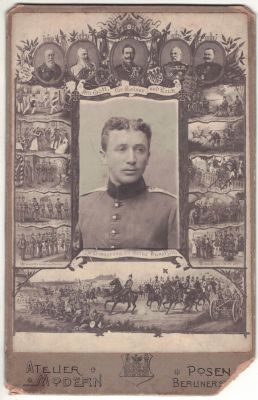 נדיר! כרטיס-תצלום מקורי של חייל יהודי במלחמת העולם הראשונה, וסביבו סצנות ממלחמות היסטוריות של 