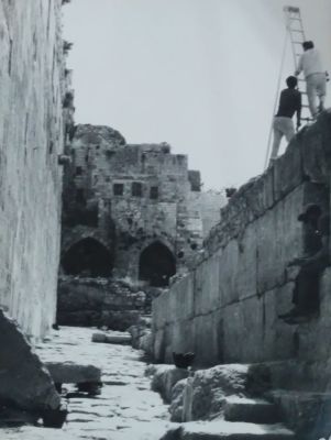 תצלום מקורי גדול של שיקום הכותל המערבי – שנות החמישים?. נדיר מאוד. 
גודל: 24 / 17.5 ס"מ 
מצב טוב.