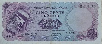 נדיר!!!
קונגו 500 פרנק 1.8.1964 מצב יפה , שטר מבוקש מאוד.