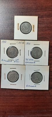 קולקציה 16 מטבעות דנמרק 1910-1966, 
3 מטבעות 1 אור 1910-1965, 
4 מטבעות 5 אור 1943-1966, 
4 