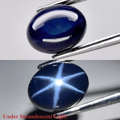 --2.71ct 8.3x6.5mm Oval Cab Deep Blue Sharp 6 Ray Star Sapphire Gemstone, Thailand